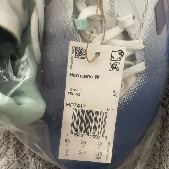 adidas Women's White Blue Purple Barricade Tennis Shoe size 8 women’s NEW - Picture 3 of 4